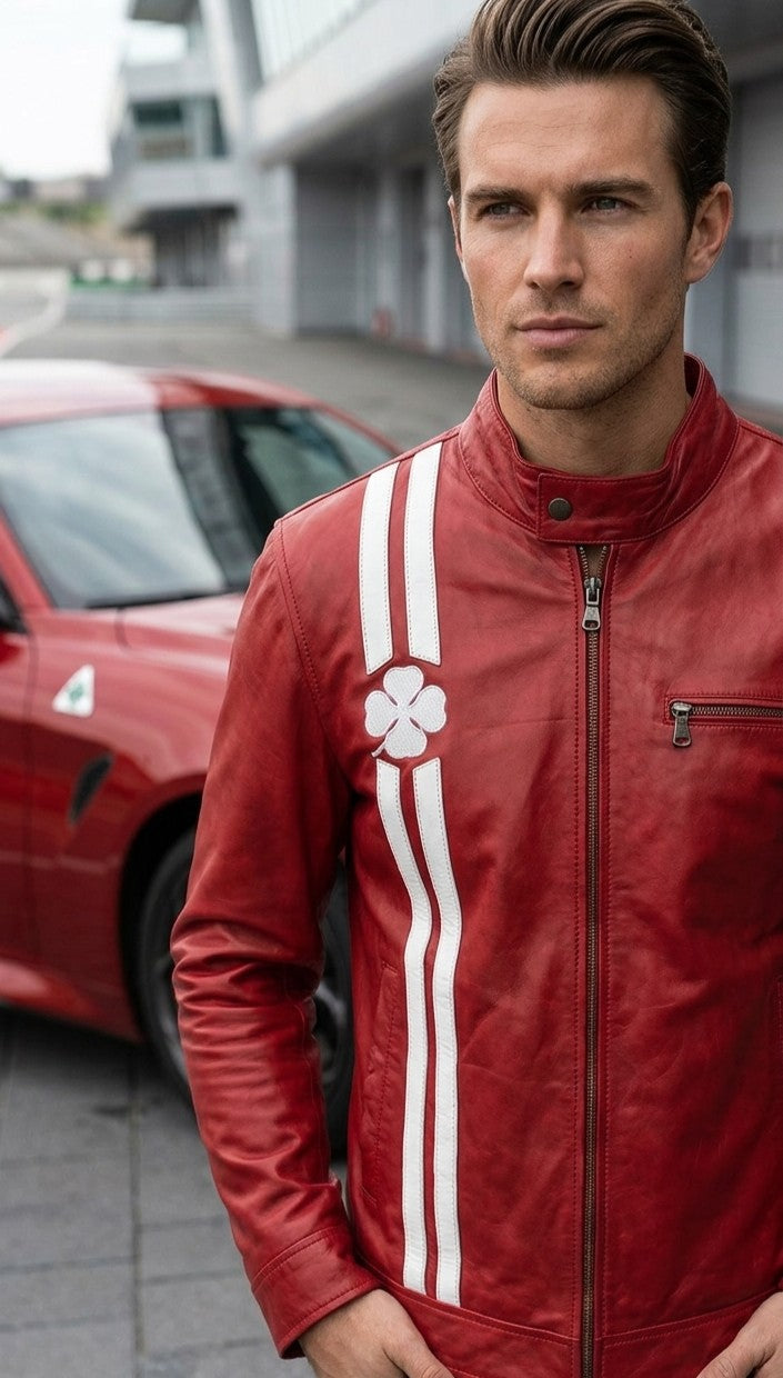 Quadrifoglio Red Leather Jacket